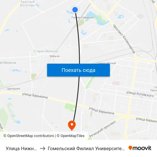 Улица Нижнебрилёвская to Гомельский Филиал Университета Гражданской Защиты Мчс map