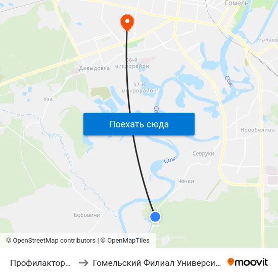Профилакторий Гомсельмаша to Гомельский Филиал Университета Гражданской Защиты Мчс map