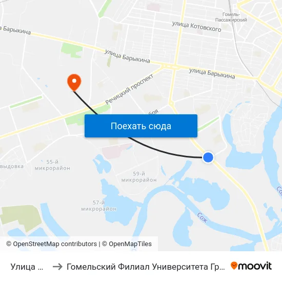 Улица Мележа to Гомельский Филиал Университета Гражданской Защиты Мчс map