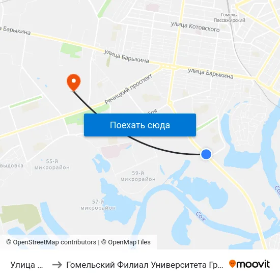 Улица Мележа to Гомельский Филиал Университета Гражданской Защиты Мчс map