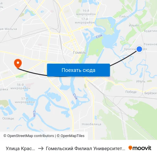 Улица Красносельская to Гомельский Филиал Университета Гражданской Защиты Мчс map