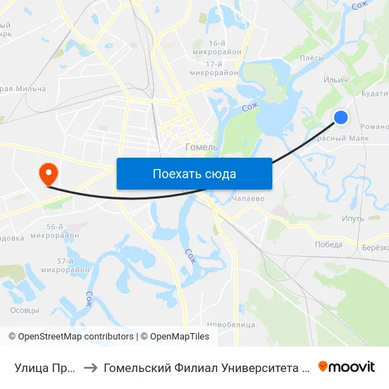 Улица Престижная to Гомельский Филиал Университета Гражданской Защиты Мчс map