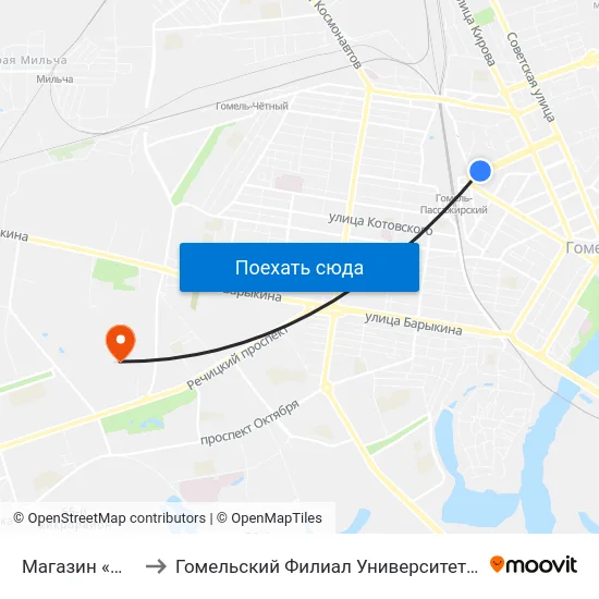 Магазин «Медтехника» to Гомельский Филиал Университета Гражданской Защиты Мчс map