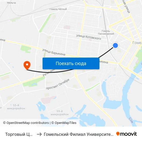 Торговый Центр «Секрет» to Гомельский Филиал Университета Гражданской Защиты Мчс map