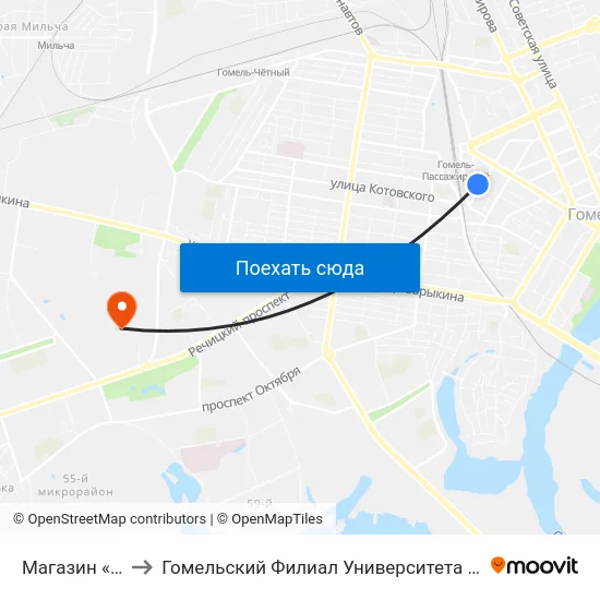 Магазин «Росинка» to Гомельский Филиал Университета Гражданской Защиты Мчс map