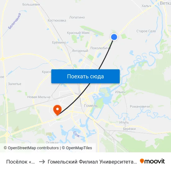Посёлок «Калинино» to Гомельский Филиал Университета Гражданской Защиты Мчс map