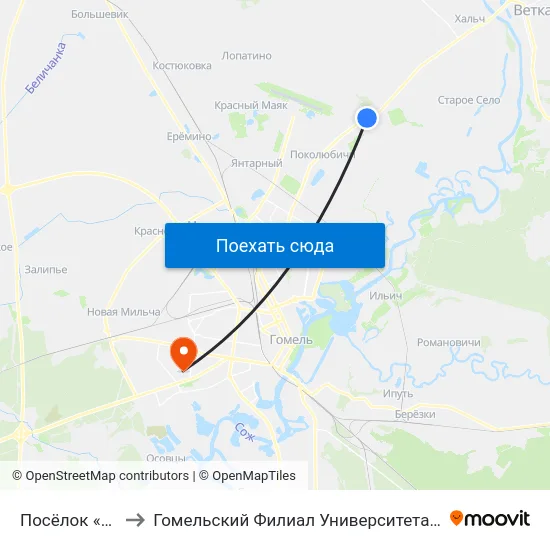Посёлок «Калинино» to Гомельский Филиал Университета Гражданской Защиты Мчс map