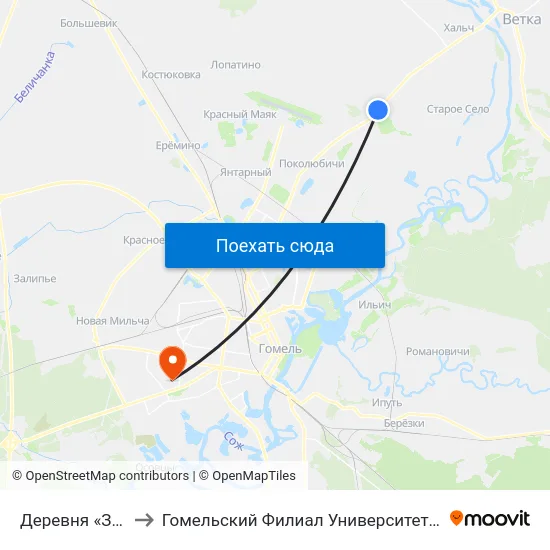 Деревня «Золотой Рог» to Гомельский Филиал Университета Гражданской Защиты Мчс map