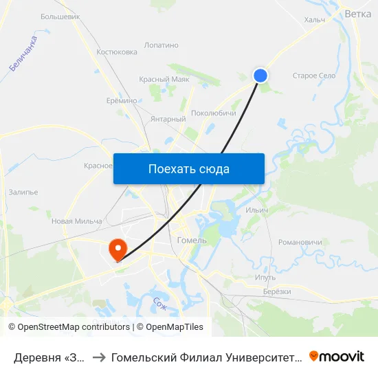 Деревня «Золотой Рог» to Гомельский Филиал Университета Гражданской Защиты Мчс map