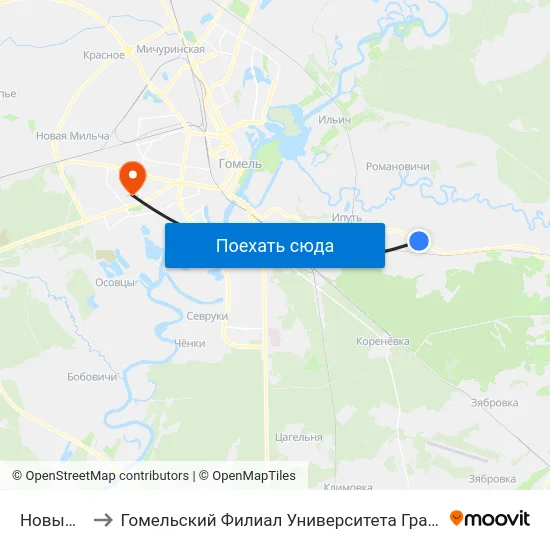 Новый Двор to Гомельский Филиал Университета Гражданской Защиты Мчс map