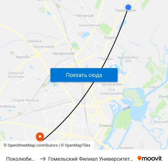 Поколюбичи, Магазин to Гомельский Филиал Университета Гражданской Защиты Мчс map