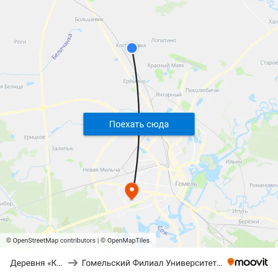 Деревня «Костюковка» to Гомельский Филиал Университета Гражданской Защиты Мчс map
