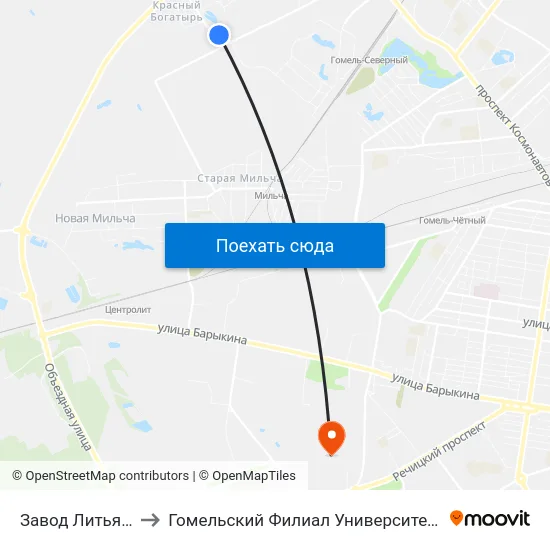 Завод Литья И Нормалей to Гомельский Филиал Университета Гражданской Защиты Мчс map