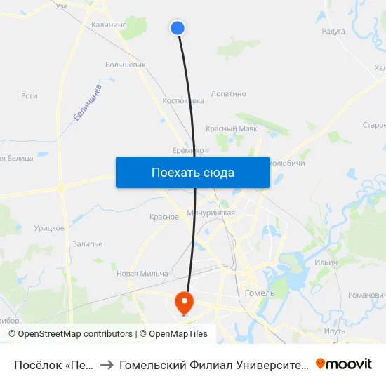 Посёлок «Первомайский» to Гомельский Филиал Университета Гражданской Защиты Мчс map