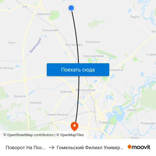 Поворот На Посёлок «Середняцкий» to Гомельский Филиал Университета Гражданской Защиты Мчс map