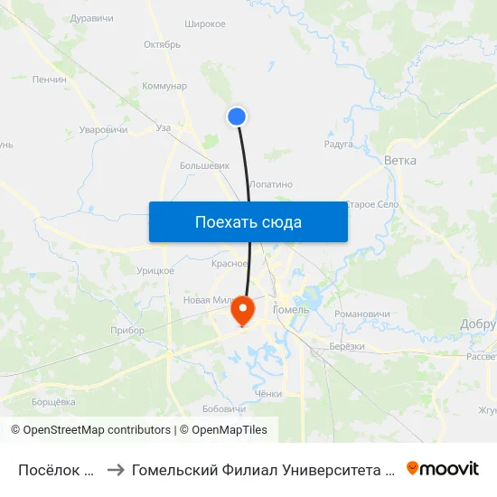 Посёлок «Пыхань» to Гомельский Филиал Университета Гражданской Защиты Мчс map