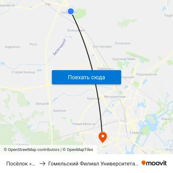 Посёлок «Калинино» to Гомельский Филиал Университета Гражданской Защиты Мчс map