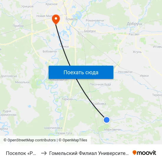 Поселок «Роги-Илецкий» to Гомельский Филиал Университета Гражданской Защиты Мчс map