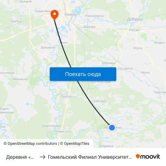 Деревня «Марковичи» to Гомельский Филиал Университета Гражданской Защиты Мчс map