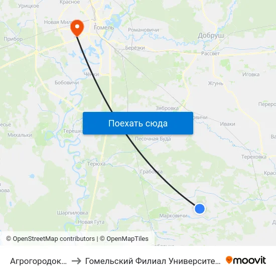 Агрогородок «Черетянка» to Гомельский Филиал Университета Гражданской Защиты Мчс map