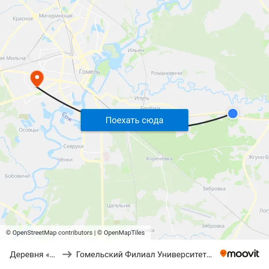 Деревня «Ларищево» to Гомельский Филиал Университета Гражданской Защиты Мчс map