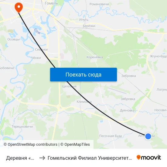 Деревня «Антоновка» to Гомельский Филиал Университета Гражданской Защиты Мчс map