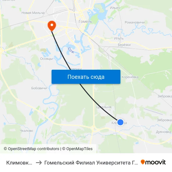 Климовка, Школа to Гомельский Филиал Университета Гражданской Защиты Мчс map