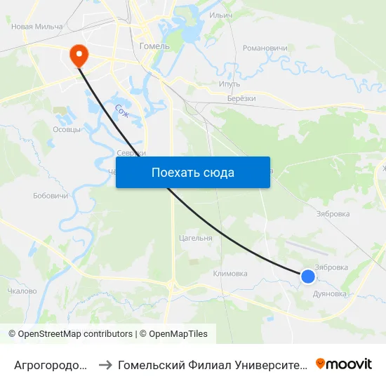 Агрогородок «Прибытки» to Гомельский Филиал Университета Гражданской Защиты Мчс map