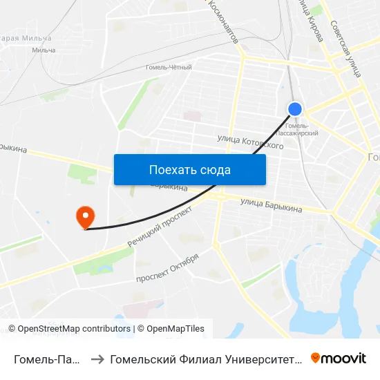 Гомель-Пассажирский to Гомельский Филиал Университета Гражданской Защиты Мчс map