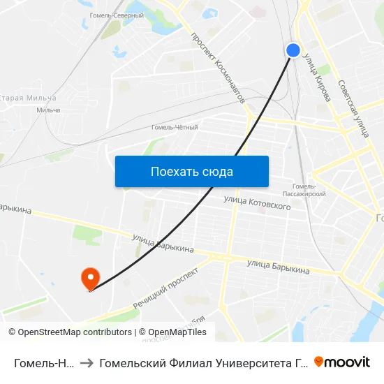 Гомель-Нечётный to Гомельский Филиал Университета Гражданской Защиты Мчс map