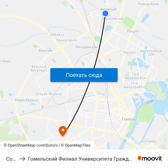 Сож￼ to Гомельский Филиал Университета Гражданской Защиты Мчс map