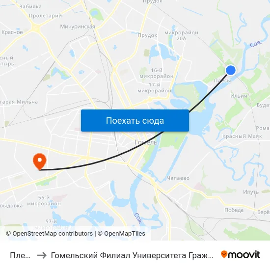 Плесы￼ to Гомельский Филиал Университета Гражданской Защиты Мчс map