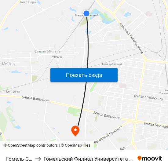 Гомель-Северный to Гомельский Филиал Университета Гражданской Защиты Мчс map