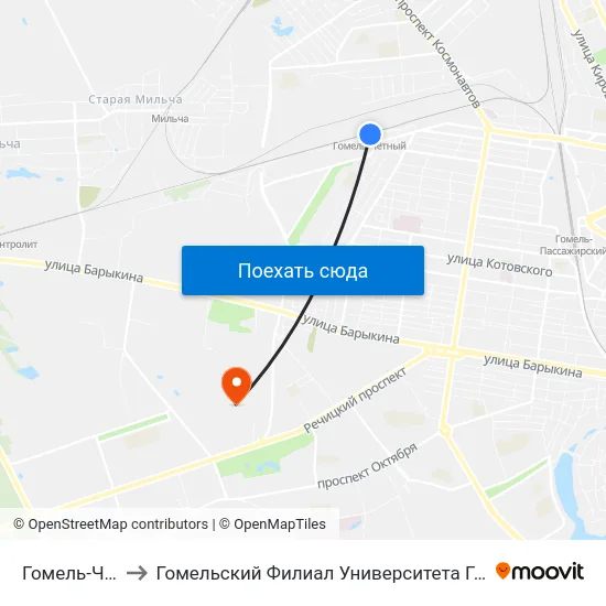 Гомель-Чётный￼ to Гомельский Филиал Университета Гражданской Защиты Мчс map