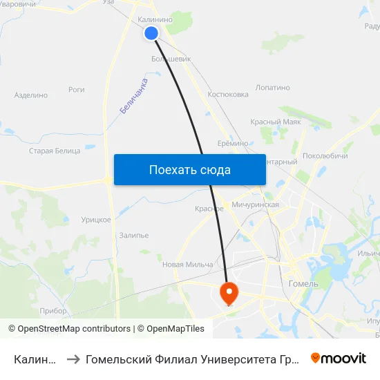Калининский to Гомельский Филиал Университета Гражданской Защиты Мчс map