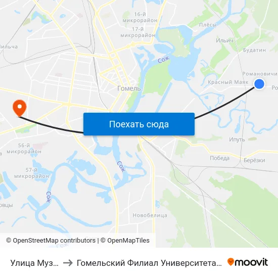 Улица Музыкальная to Гомельский Филиал Университета Гражданской Защиты Мчс map