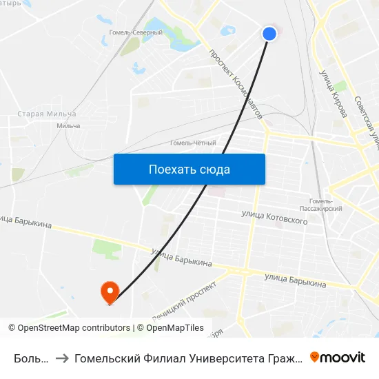 Больница to Гомельский Филиал Университета Гражданской Защиты Мчс map