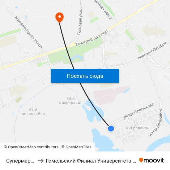 Супермаркет Класс to Гомельский Филиал Университета Гражданской Защиты Мчс map