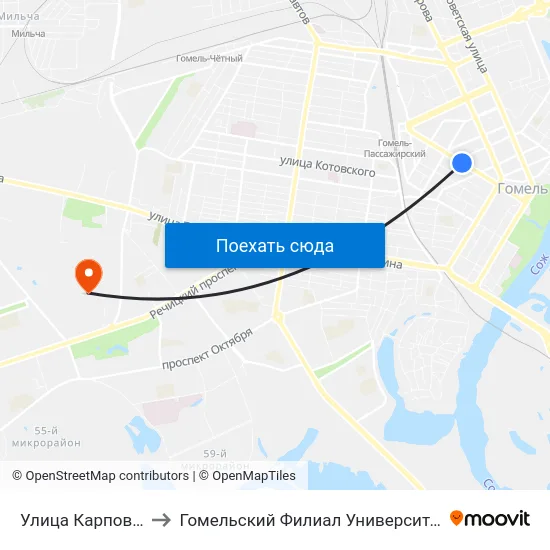 Улица Карповича (Пригород) to Гомельский Филиал Университета Гражданской Защиты Мчс map