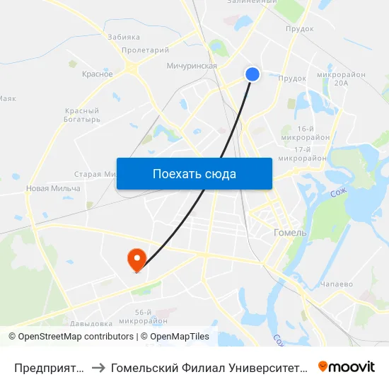 Предприятие «Випра» to Гомельский Филиал Университета Гражданской Защиты Мчс map