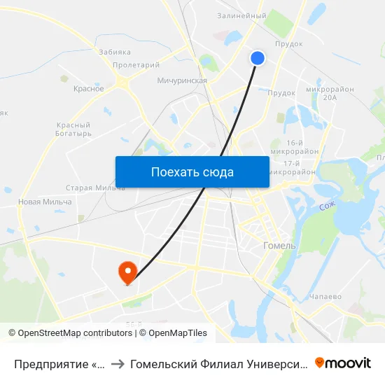 Предприятие «Белстеклопром» to Гомельский Филиал Университета Гражданской Защиты Мчс map