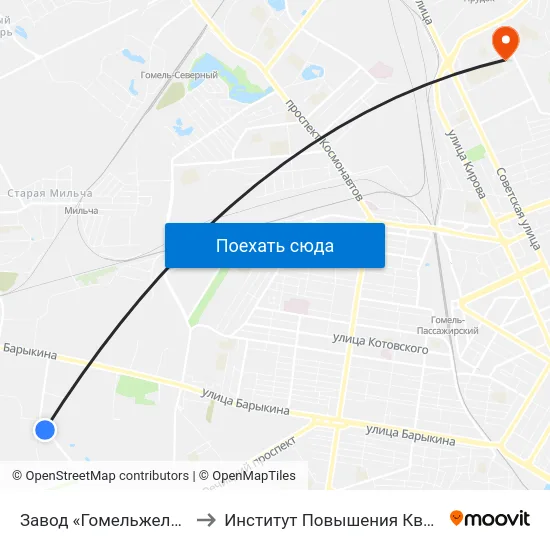 Завод «Гомельжелезобетон» to Институт Повышения Квалификации map