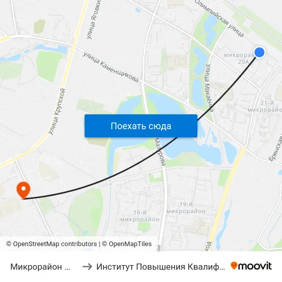 Микрорайон № 20а to Институт Повышения Квалификации map