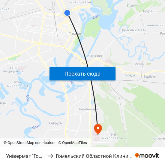 Універмаг “Гомель” (Универмаг «Гомель») to Гомельский Областной Клинический Госпиталь Инвалидов Отечественной Войны map