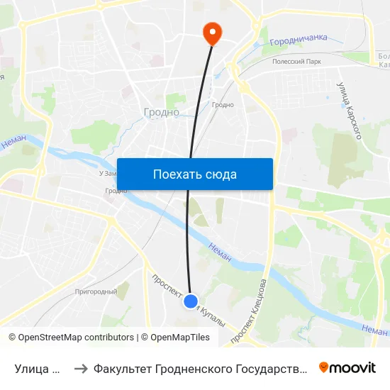Улица Фомичева to Факультет Гродненского Государственного Аграрного Университета map