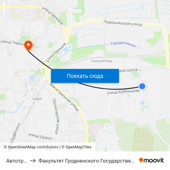 Автотранс № 9 to Факультет Гродненского Государственного Аграрного Университета map