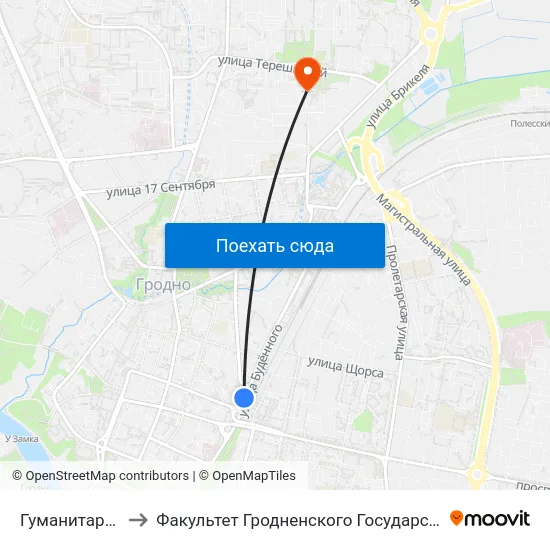 Гуманитарный Колледж to Факультет Гродненского Государственного Аграрного Университета map