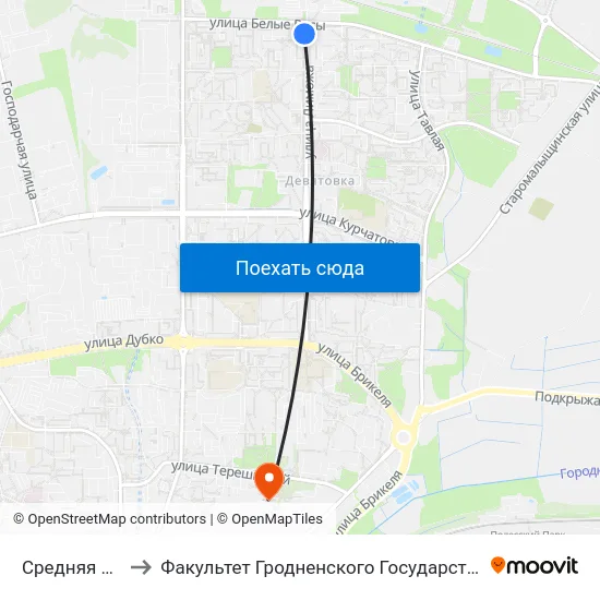 Средняя Школа № 27 to Факультет Гродненского Государственного Аграрного Университета map