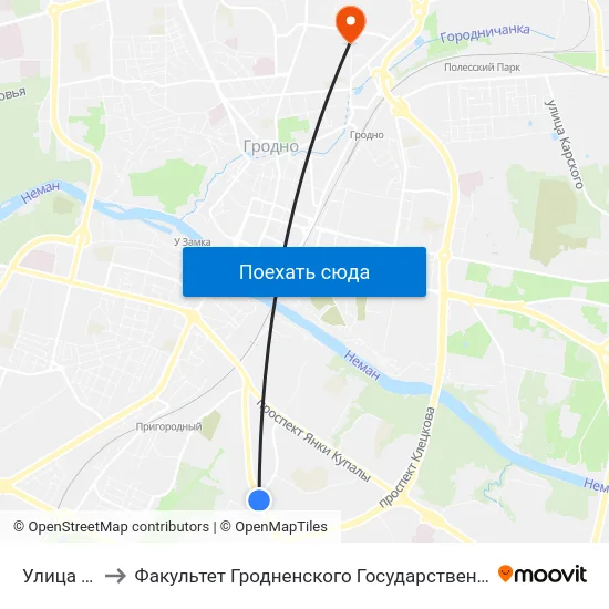 Улица Томина to Факультет Гродненского Государственного Аграрного Университета map