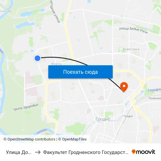 Улица Домбровского to Факультет Гродненского Государственного Аграрного Университета map